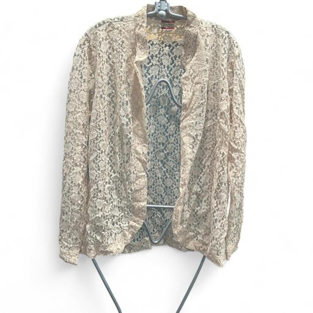 Tan lace sheer cover up/cardigan size L (L6) 22" ptp by Tudor park